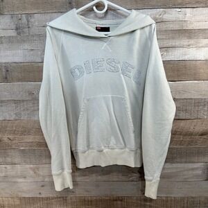 Diesel Mens Off White Ivory Logo Graphic Hoodie Sweatshirt Size Large